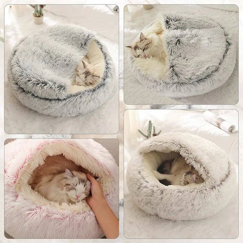 Cat Bed Pet Mattress Warm Soft Plush Pet Bed with Cover round Cat Dog Sleeping Nest Cave for Small Dogs Kitten